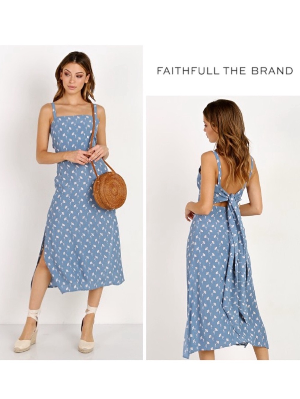 Faithfull The Brand Katergo Midi Dress in Marcie Floral Light Blue Size Small